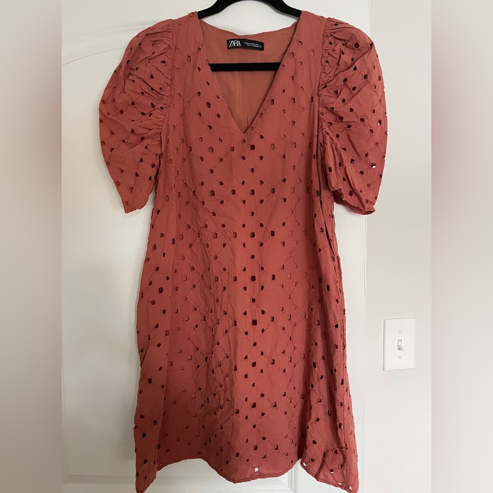 Zara Rust Puff Sleeve Midi Dress